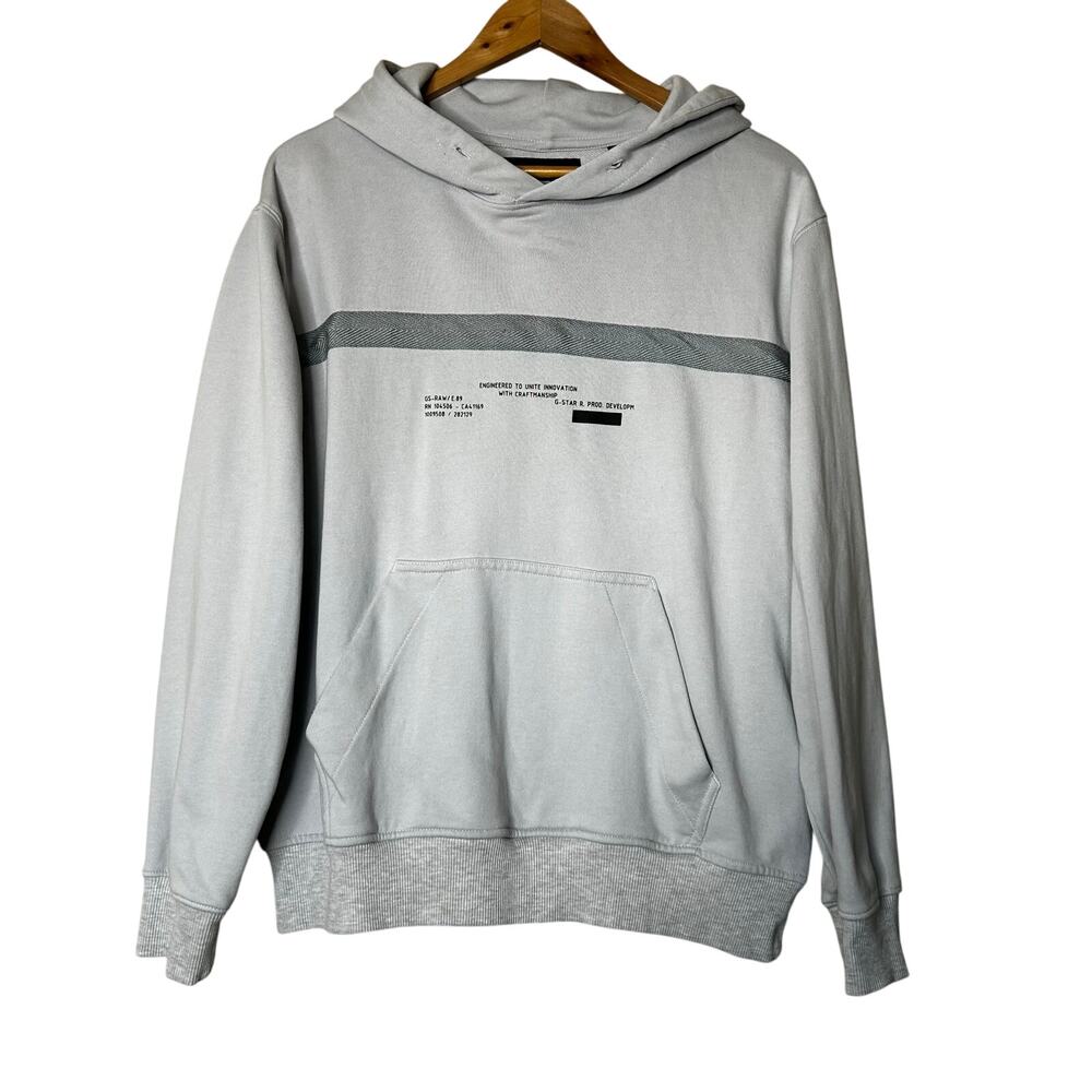 G Straw Raw Mens Relaxed Hooded‎ Sweatshirt Grey Micro Chip Size L Streetwear